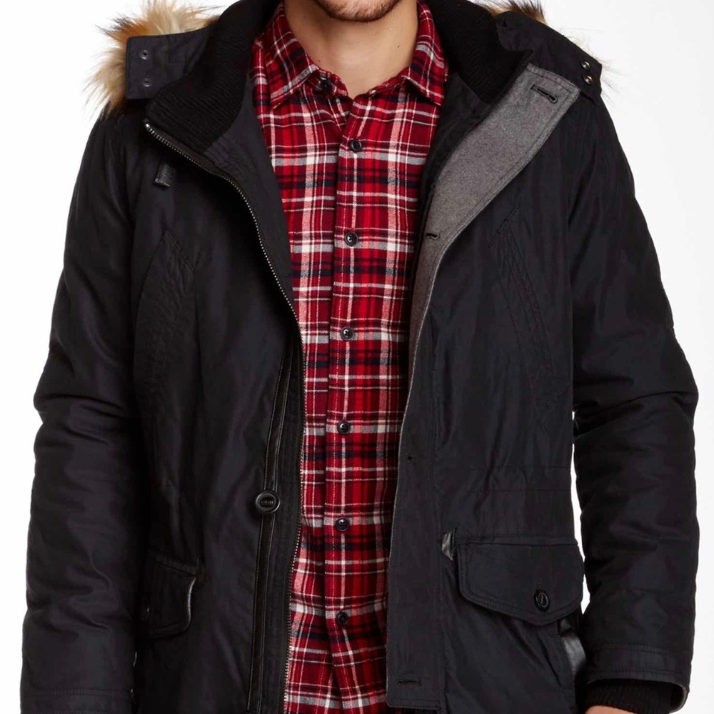 Cole Haan fur trim brushed cotton anorak